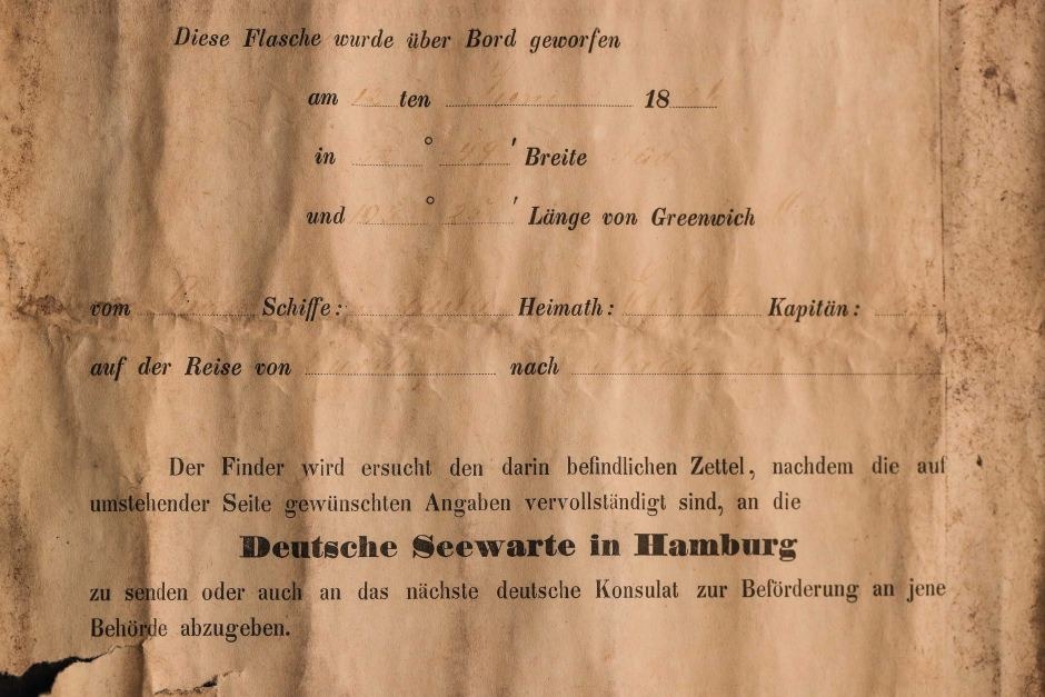 The Paula&rsquo;s 1886 message form, German Naval Observatory